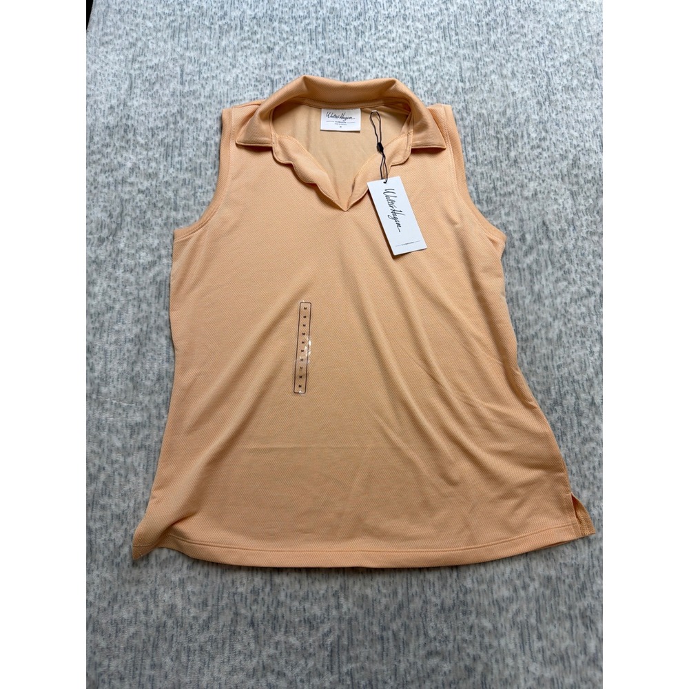 Walter Hagen Clubhouse Scallop Sleeveless Golf Polo Peach Fuzz WGH11518 Womens M